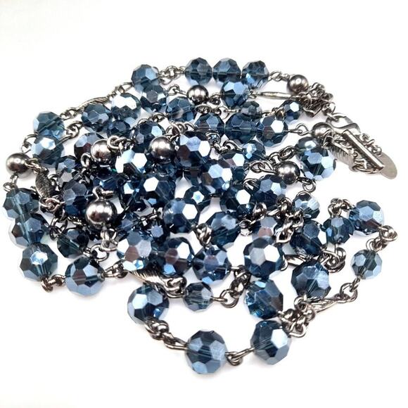 Lia Sophia Blue Beaded Gunmetal Gray Necklace, Three Strands, 21 1/2 Inches - Picture 8 of 13